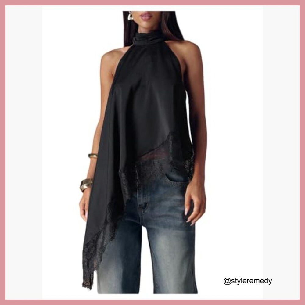 Polyester Halter Top Backless Asymmetrical Cami R… - image 4